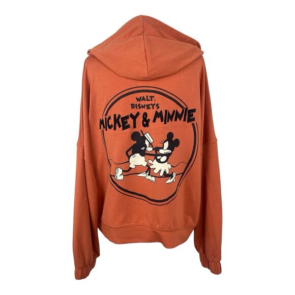 Disney Mickey and Minnie Mouse Retro Sweatshirt Womens Extra Large Orange Hoodie - Picture 1 of 9